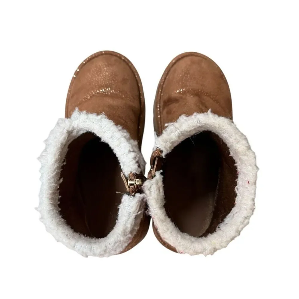 Michael Kors Kids Luxy Laurinda 2 ankle boots  brown faux suede fur lining sz 12